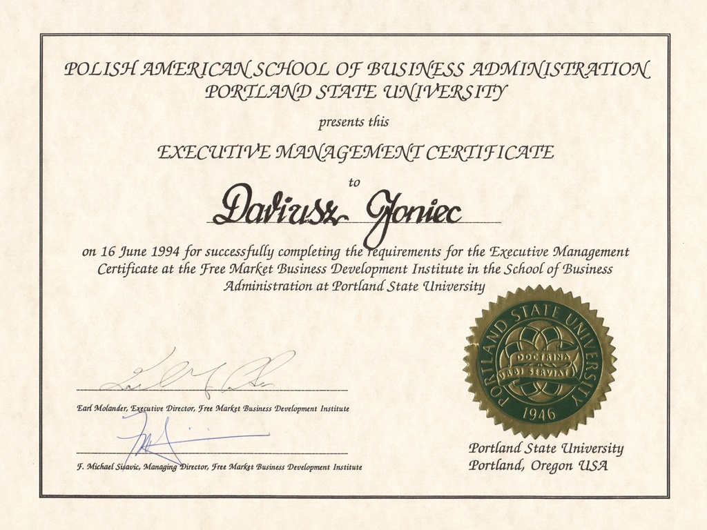 Dyplom Portland State University � Dariusz Joniec